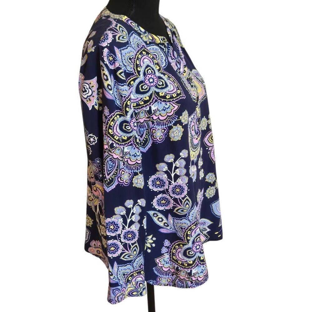Talbots Womens Floral Paisley Long Sleeve Popover Blouse Top Blue Large Petite - Picture 4 of 12